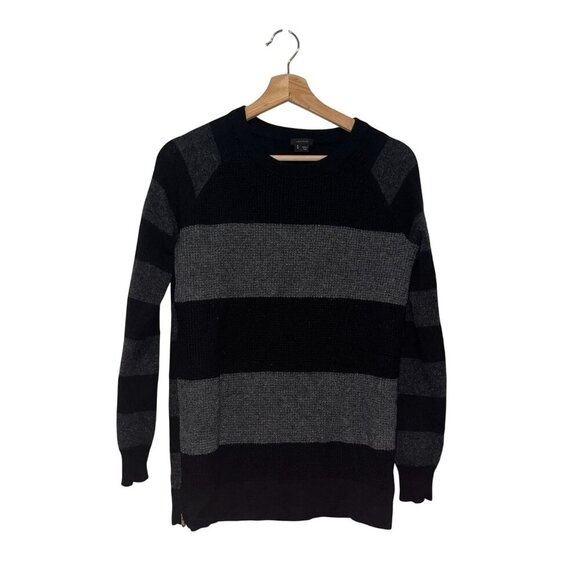 Theory Black & Gray Striped 100% Cashmere Pullover Sweater Women's Size S - Picture 2 of 9
